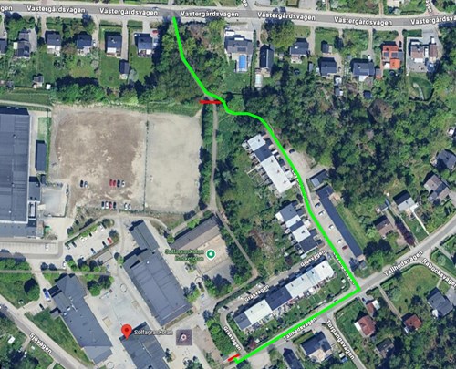 Bilden visar området kring nya Solfagraskolan ovanifrån